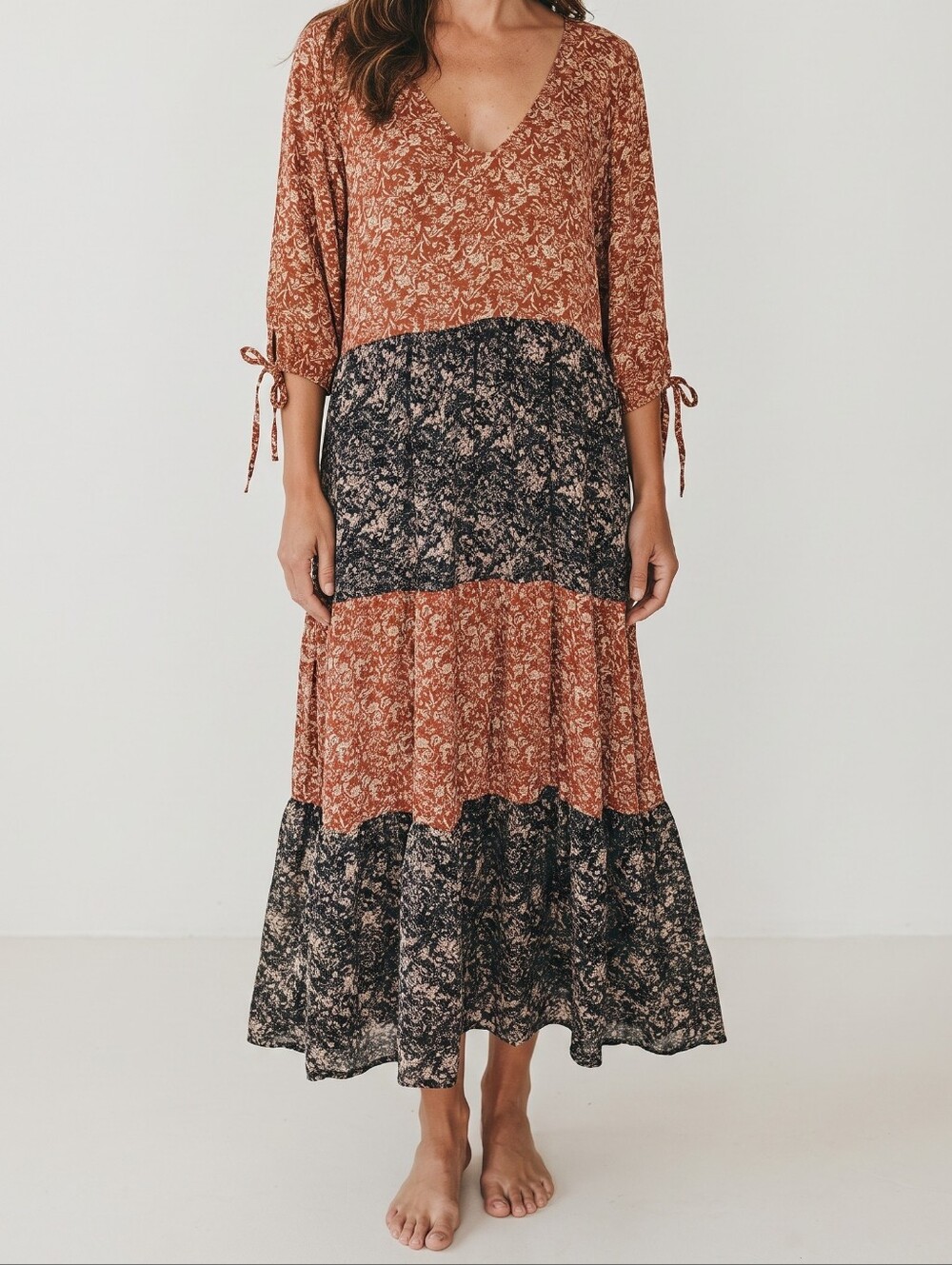 Natural Life Tiered Floral Maxi Dress Patchwork